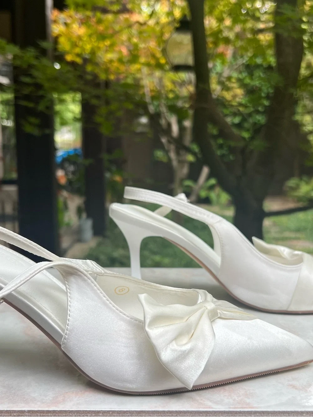 Coutgo Womens Slingback High Heels with Bow Tie Accent.